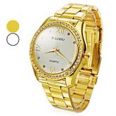 Unisex Diamond Dial Ouro aço analógico Quartz relógio de pul