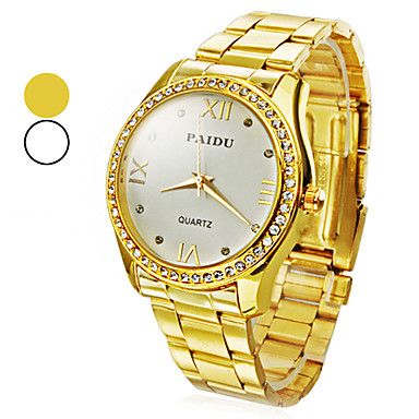 Unisex Diamond Dial Ouro aço analógico Quartz relógio de pul